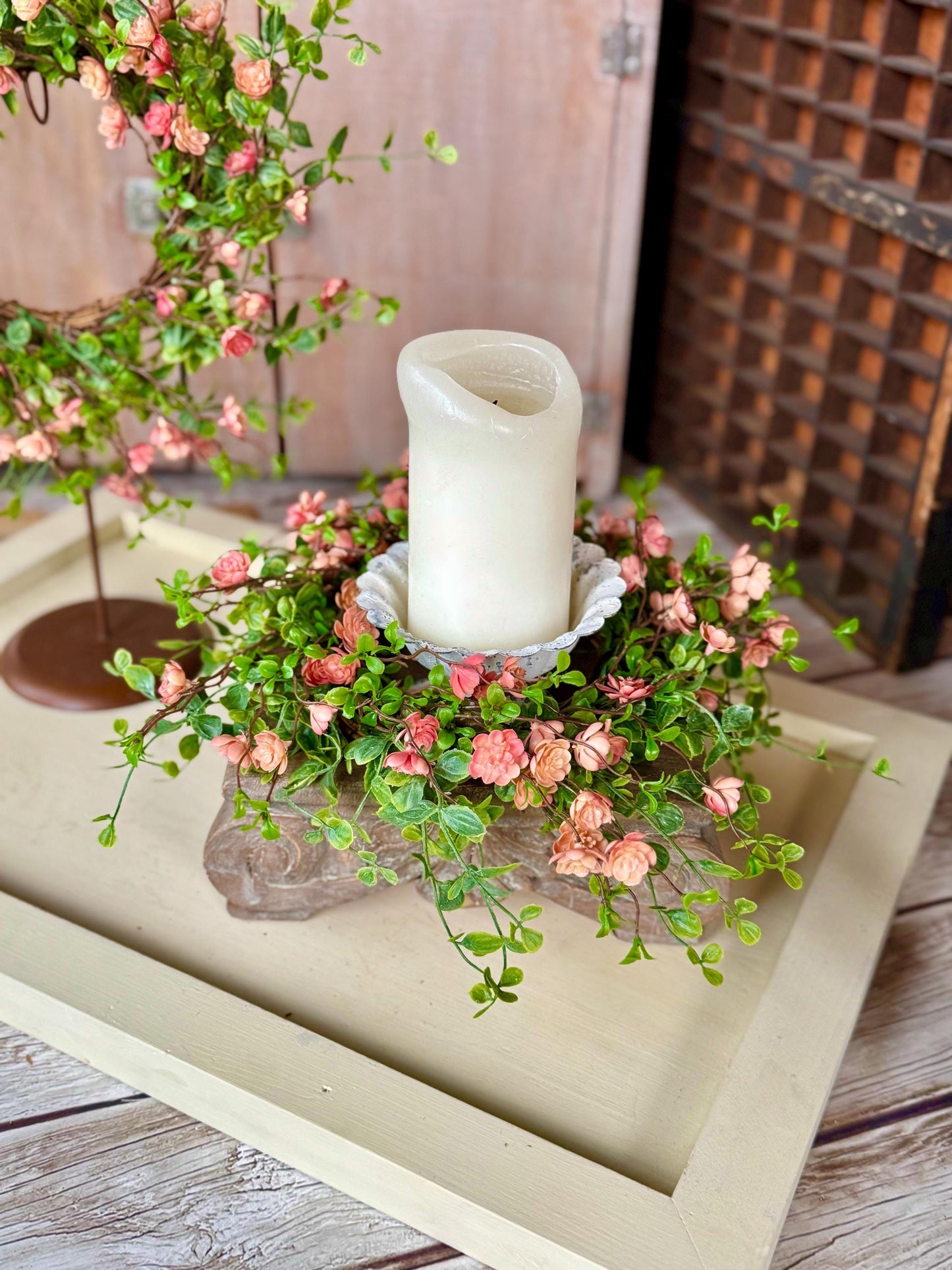 BEST SELLER Mothers Day Candle Wreath, Mothers Day GIFT, Pink Floral Candle Wreath, Summer Wreath, Spring Decor, Easter Decor