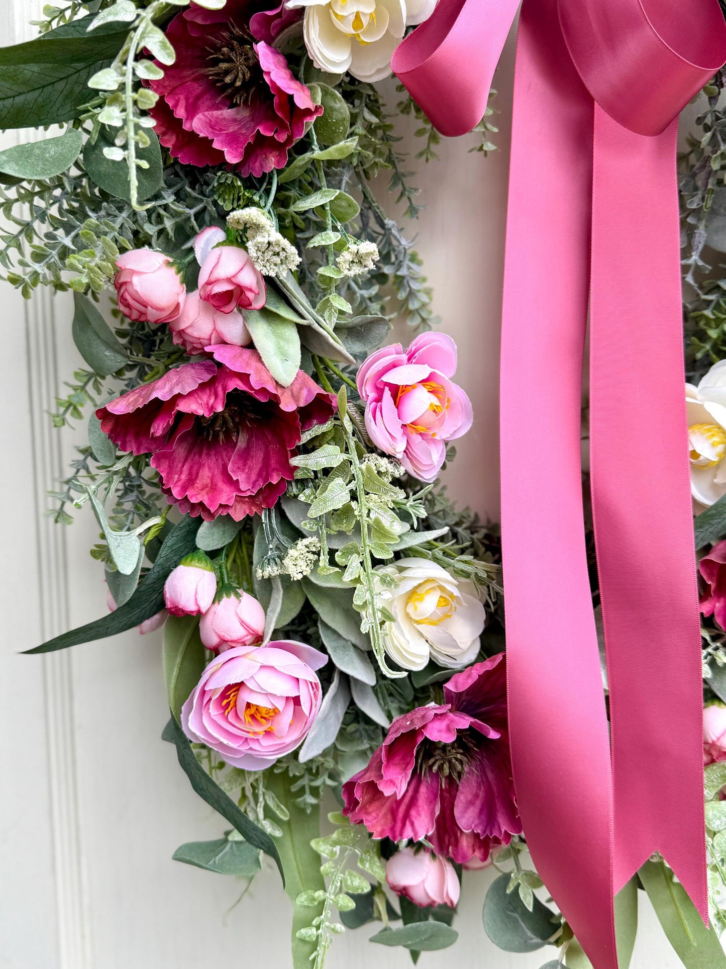 Pink Mothers Day Wreath for Front Door, Summer Wreaths, Pink Rose Porch Decor, Pink Tea Rose Flower Wreath, Spring Front Door Wreath