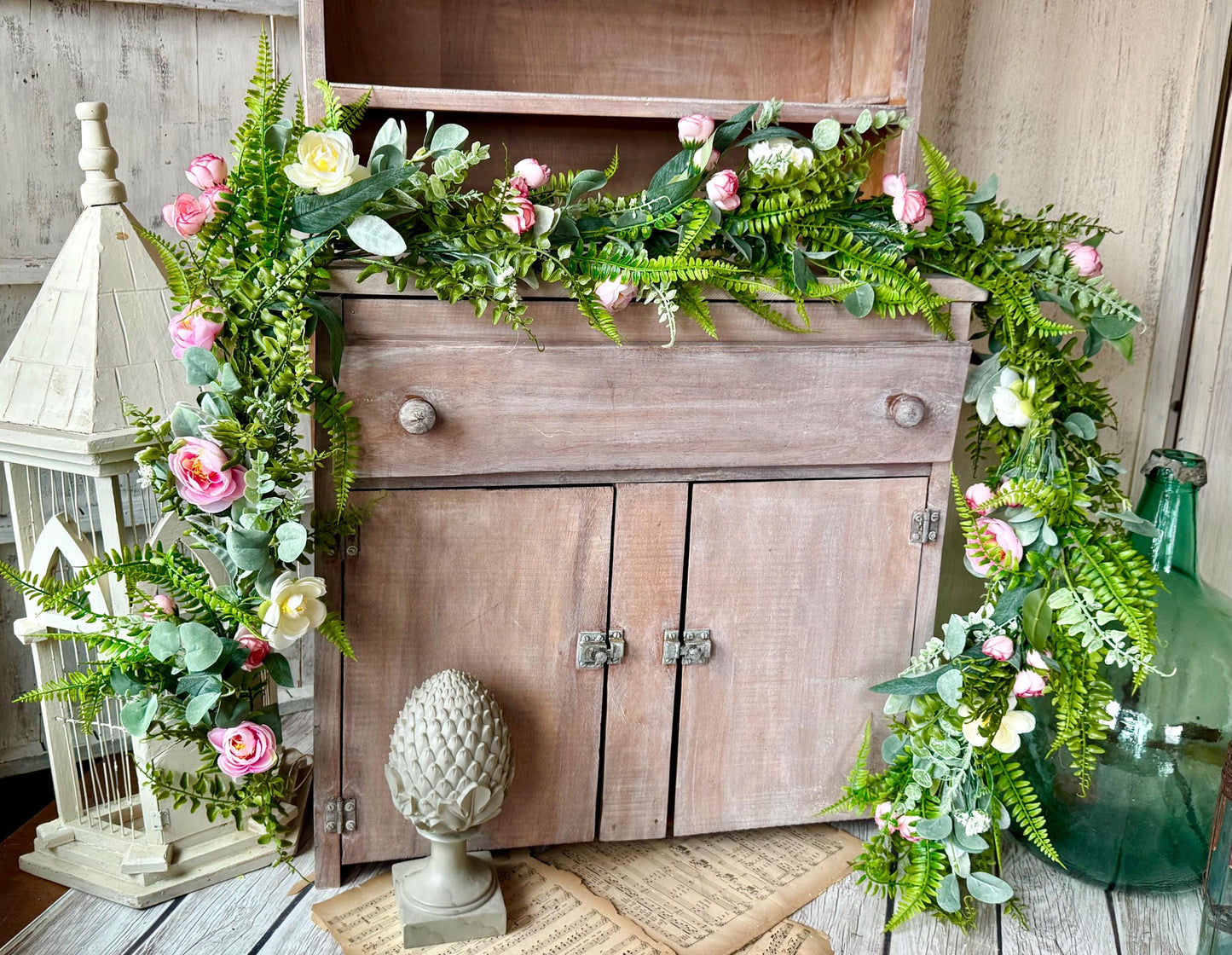 Summer Wildflower Garland, Spring Rose Garland, Summer Garland for Fireplace, Mantle Garland Decor, Wildflower Wedding Garland
