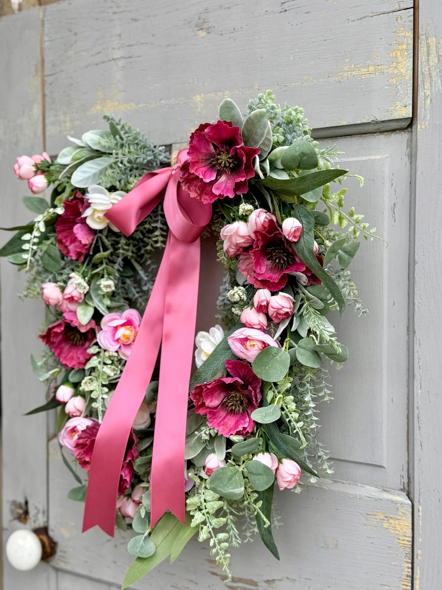 Pink Mothers Day Wreath for Front Door, Summer Wreaths, Pink Rose Porch Decor, Pink Tea Rose Flower Wreath, Spring Front Door Wreath