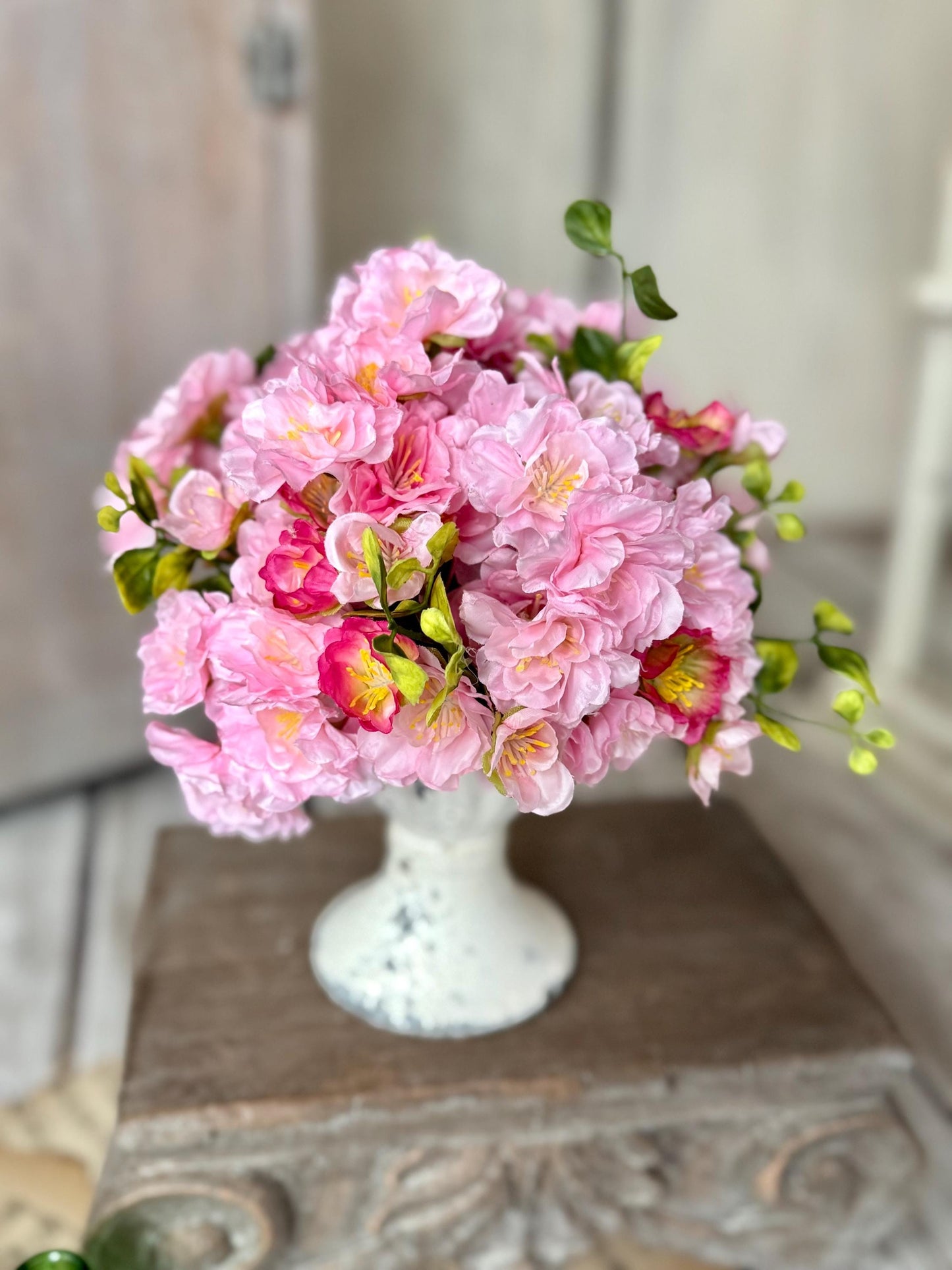Pink Cherry Blossom Arrangement, Mothers Day Gift, French Country Spring Arrangement, Nursing Home Decor, Cherry Blossom Decor