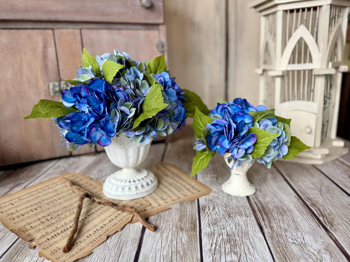 Blue Hydrangea Arrangement, Mothers Day Gift, French Country Spring Arrangement, Nursing Home Decor, Summer Blue Hydrangea Decor