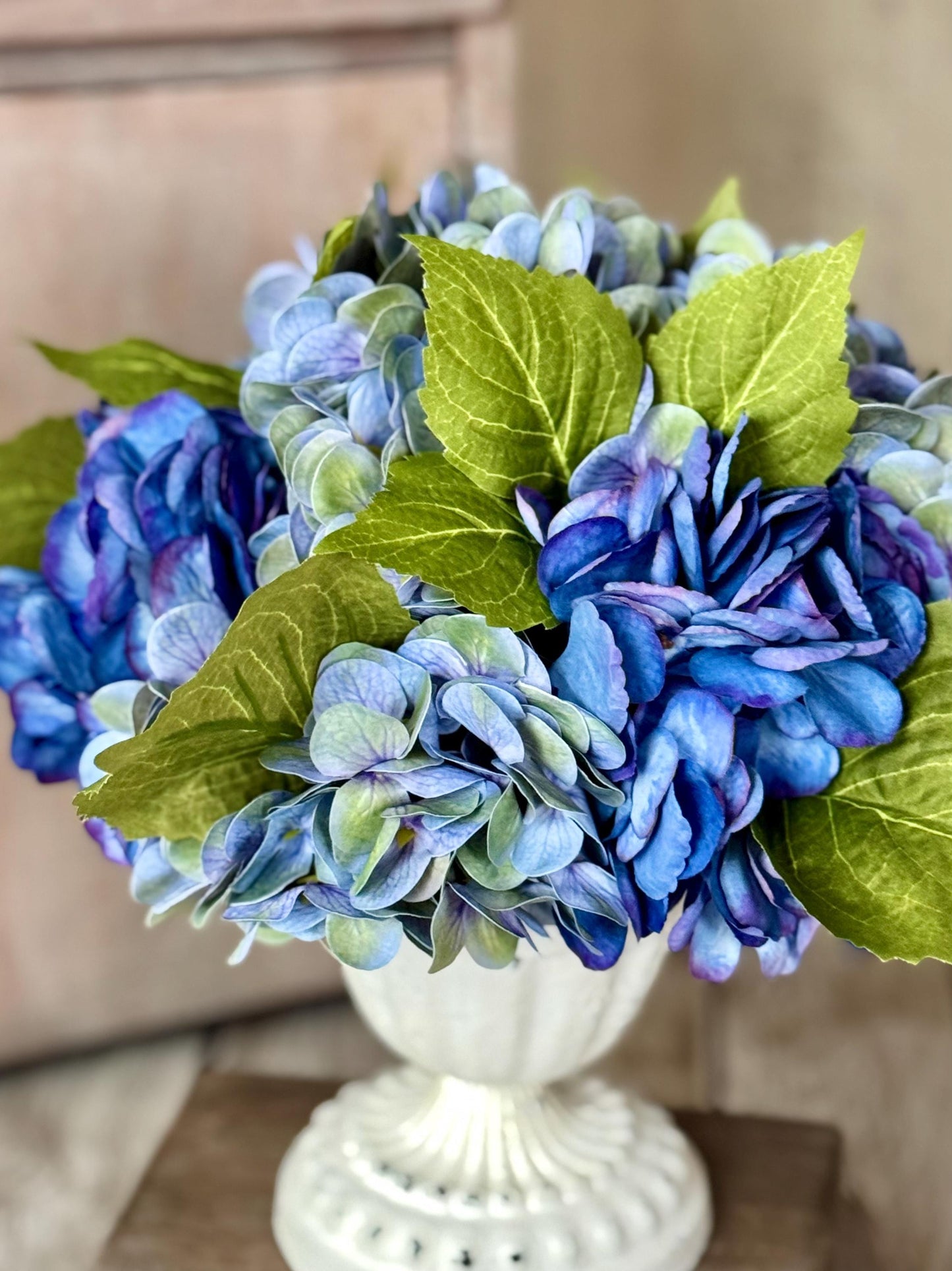 Blue Hydrangea Arrangement, Mothers Day Gift, French Country Spring Arrangement, Nursing Home Decor, Summer Blue Hydrangea Decor
