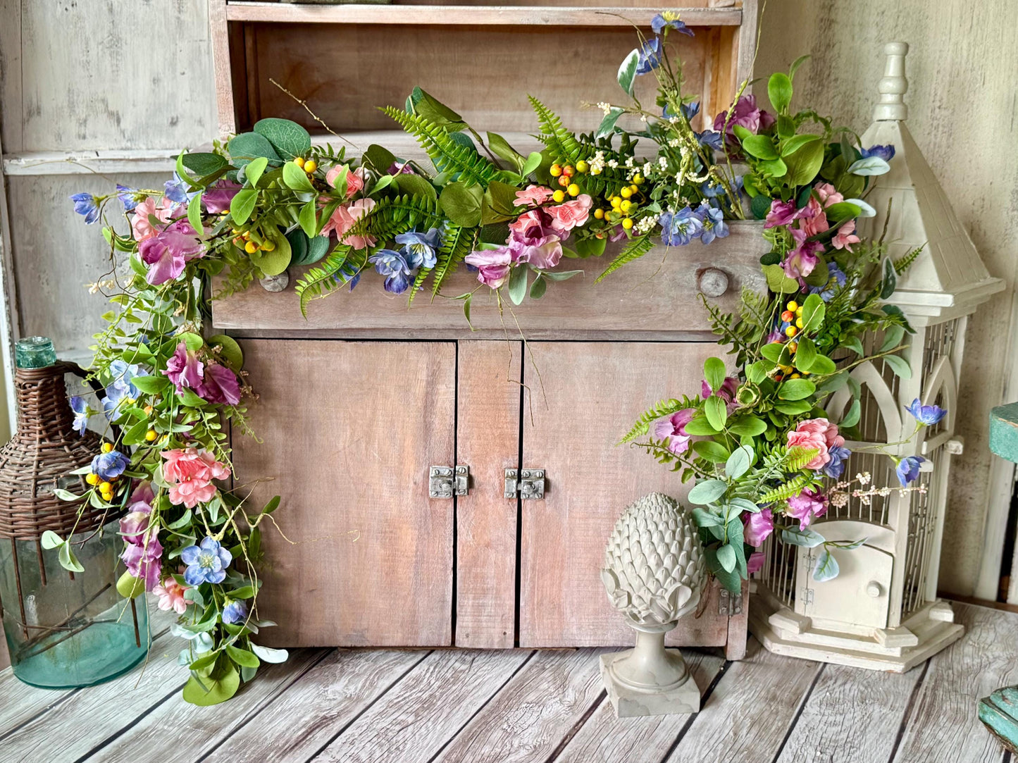 Summer Wildflower Garland, Spring Flower Garland, Summer Wedding Garland, Kitchen Cabinet Garland, Porch Decor, Garden Garland