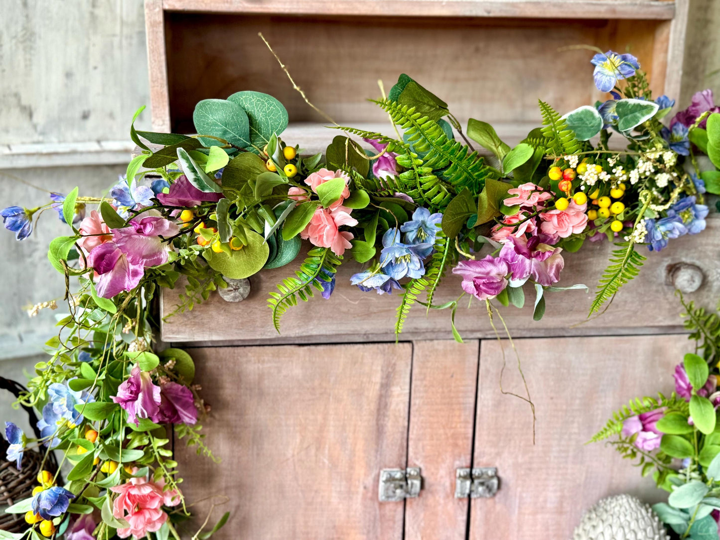 Wildflower Garland, Spring Flower Garland, Summer Wedding Garland, Kitchen Cabinet Garland, Porch Decor, Garden Garland
