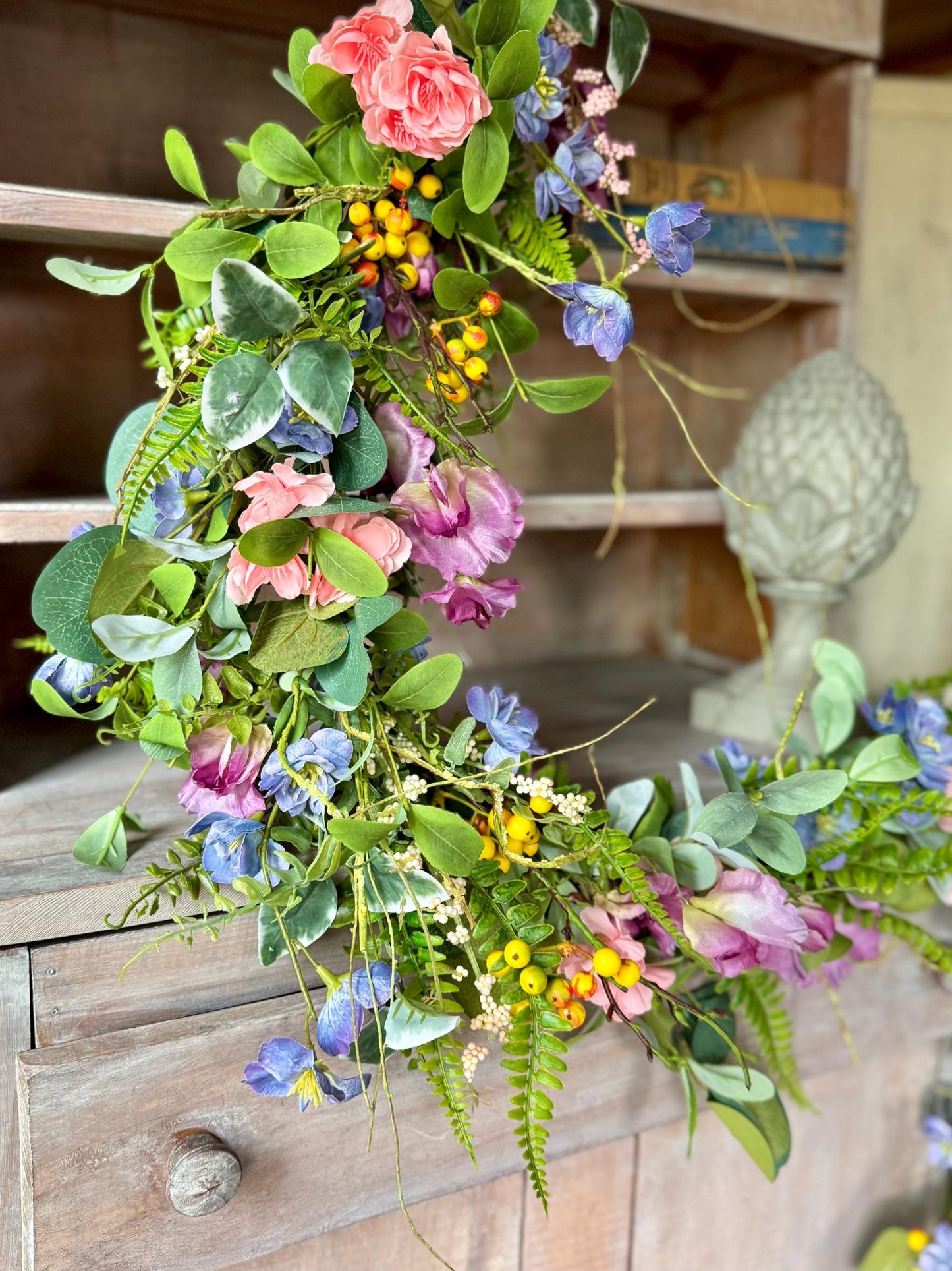 Summer Wildflower Garland, Spring Flower Garland, Summer Wedding Garland, Kitchen Cabinet Garland, Porch Decor, Garden Garland