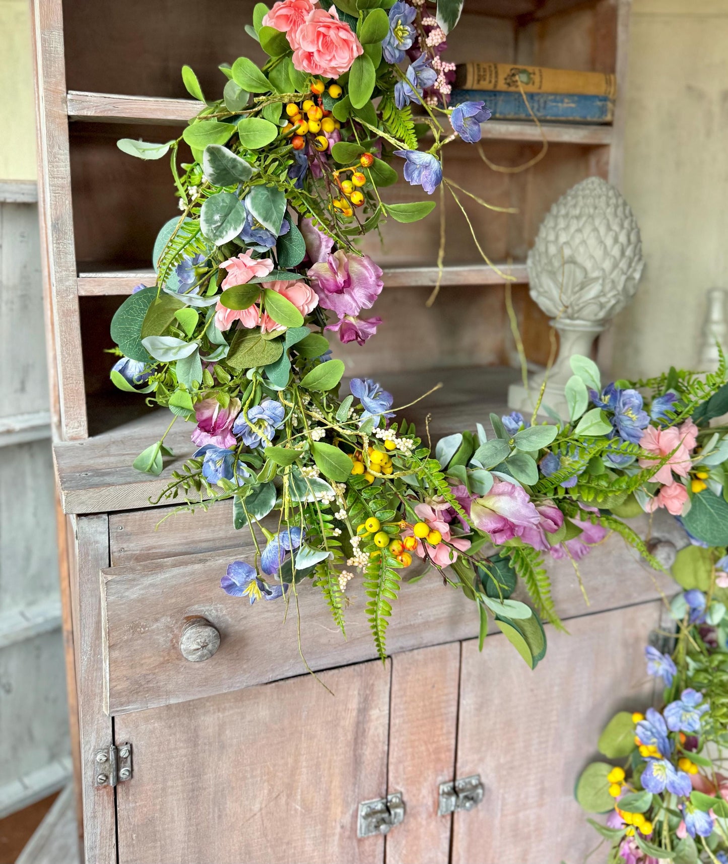 Summer Wildflower Garland, Spring Flower Garland, Summer Wedding Garland, Kitchen Cabinet Garland, Porch Decor, Garden Garland
