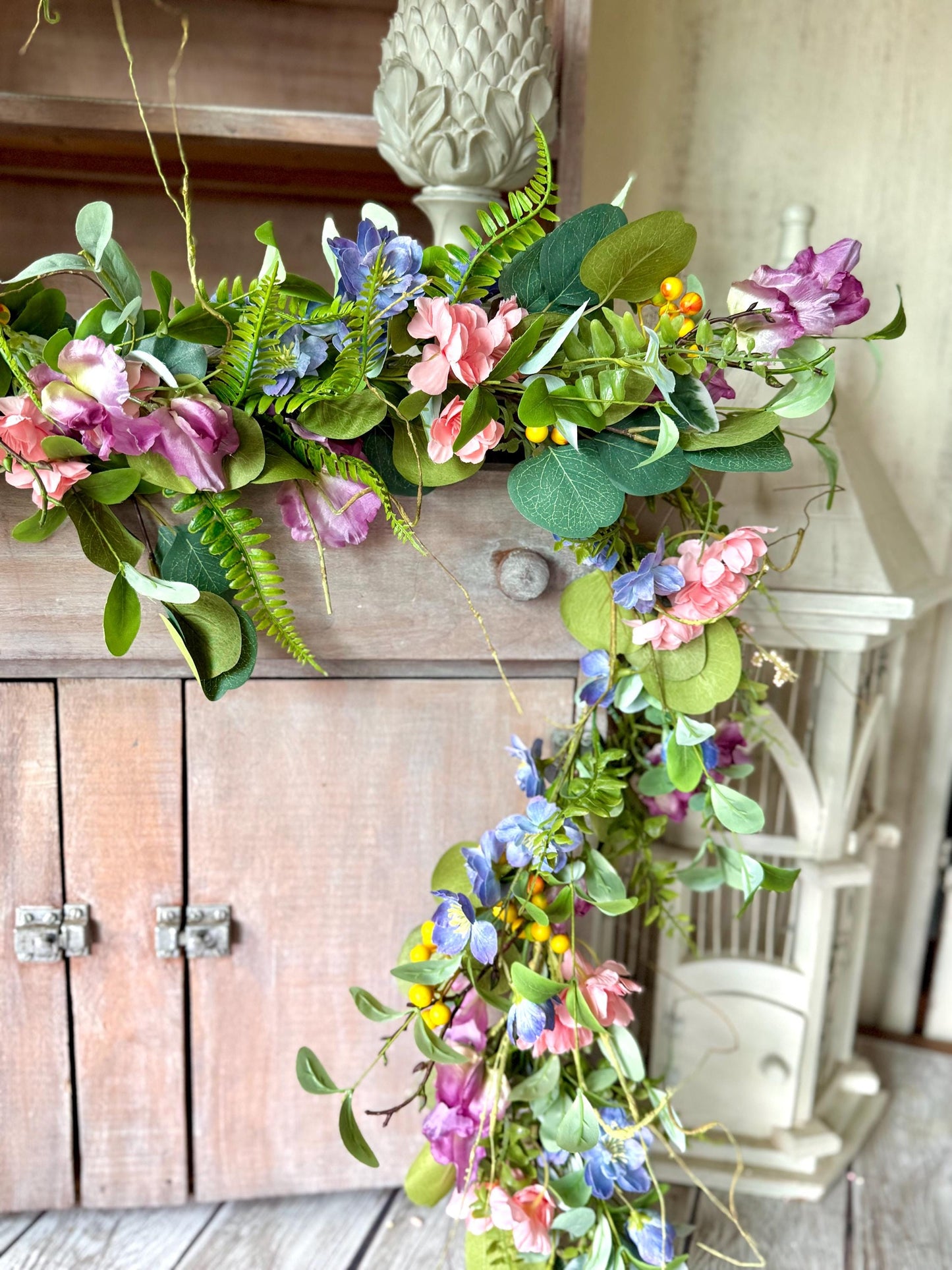 Summer Wildflower Garland, Spring Flower Garland, Summer Wedding Garland, Kitchen Cabinet Garland, Porch Decor, Garden Garland