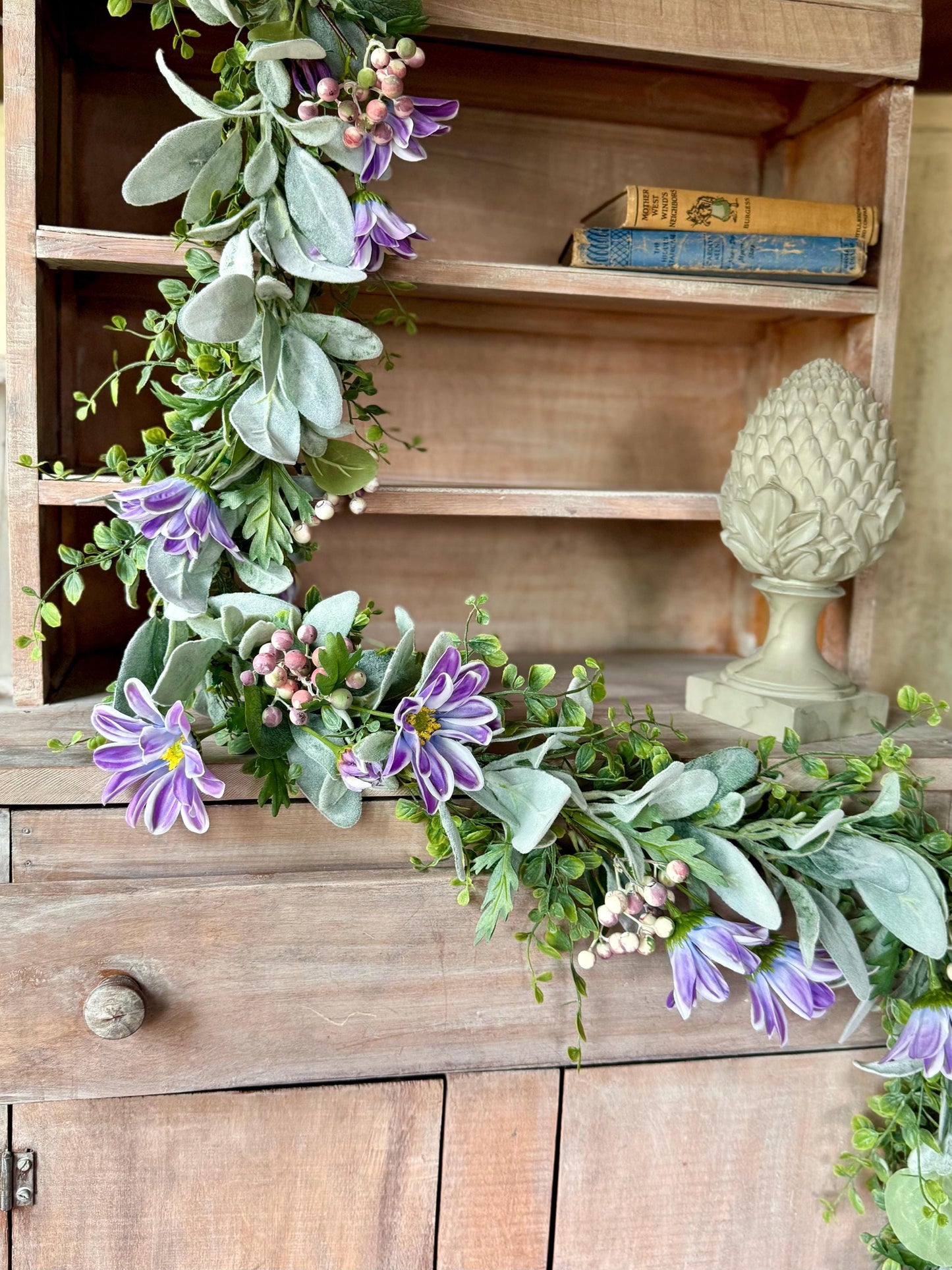 Spring Floral Garland, Purple Garland, Summer Garland for Fireplace, Mantle Garland Decor, Valentines Day Decorations, Mothers Day