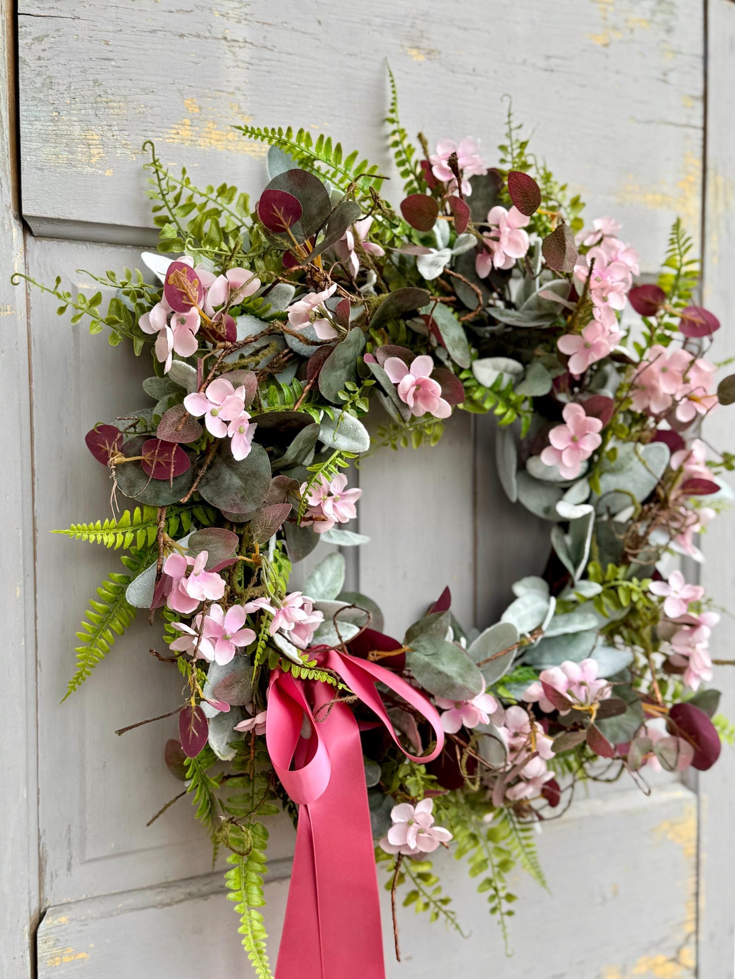 Pink Eucalyptus Wreath, Purple Summer Garland, Pink Summer Wreath, Rustic Vine Decor, wedding wreath