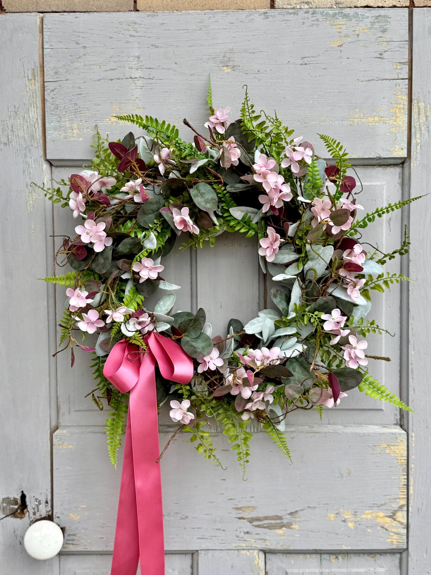 Pink Eucalyptus Wreath, Purple Summer Garland, Pink Summer Wreath, Rustic Vine Decor, wedding wreath