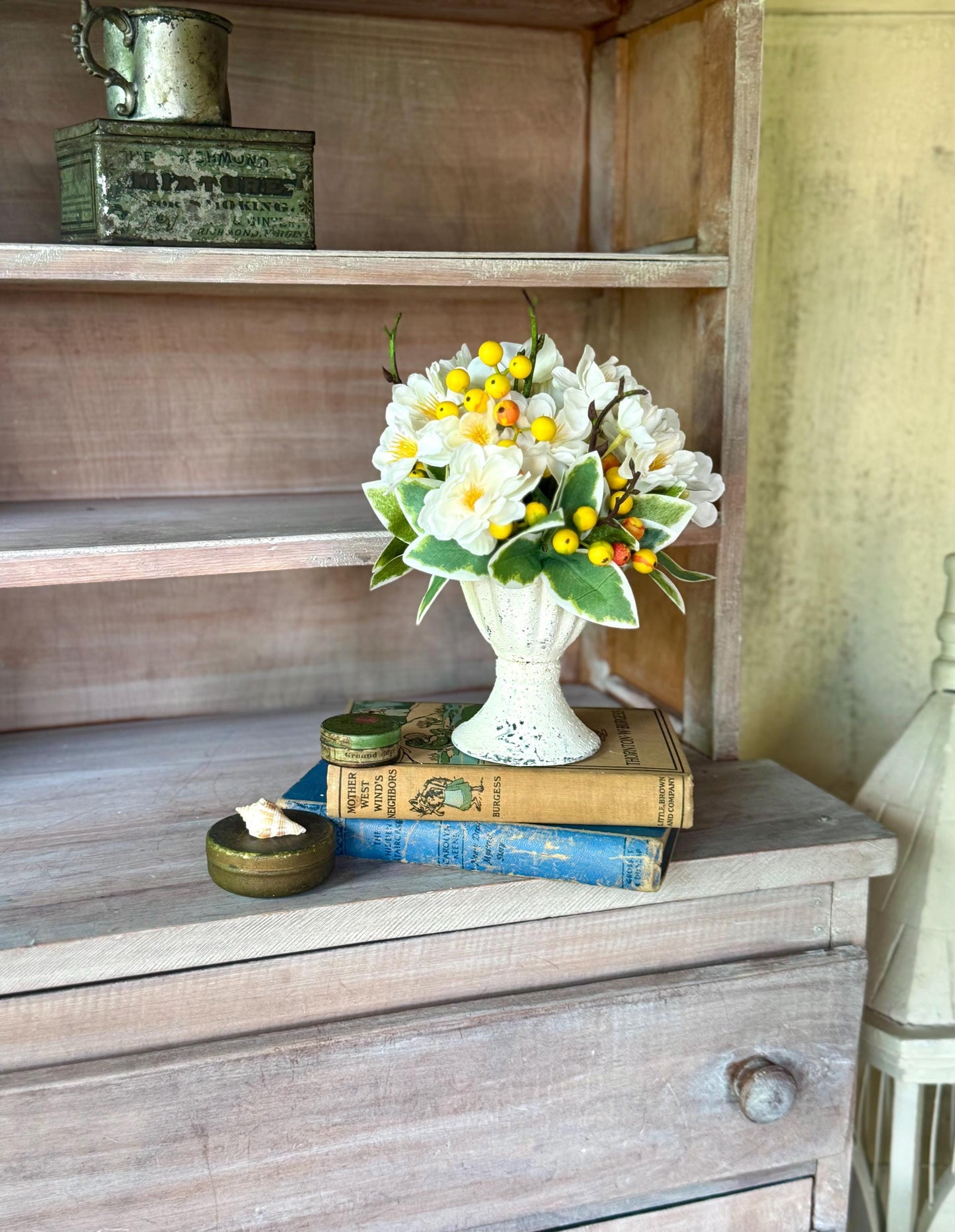 White Cherry Blossom Arrangement, French Country, Spring Arrangement, Nursing Home Decor, Cherry Blossom Decor