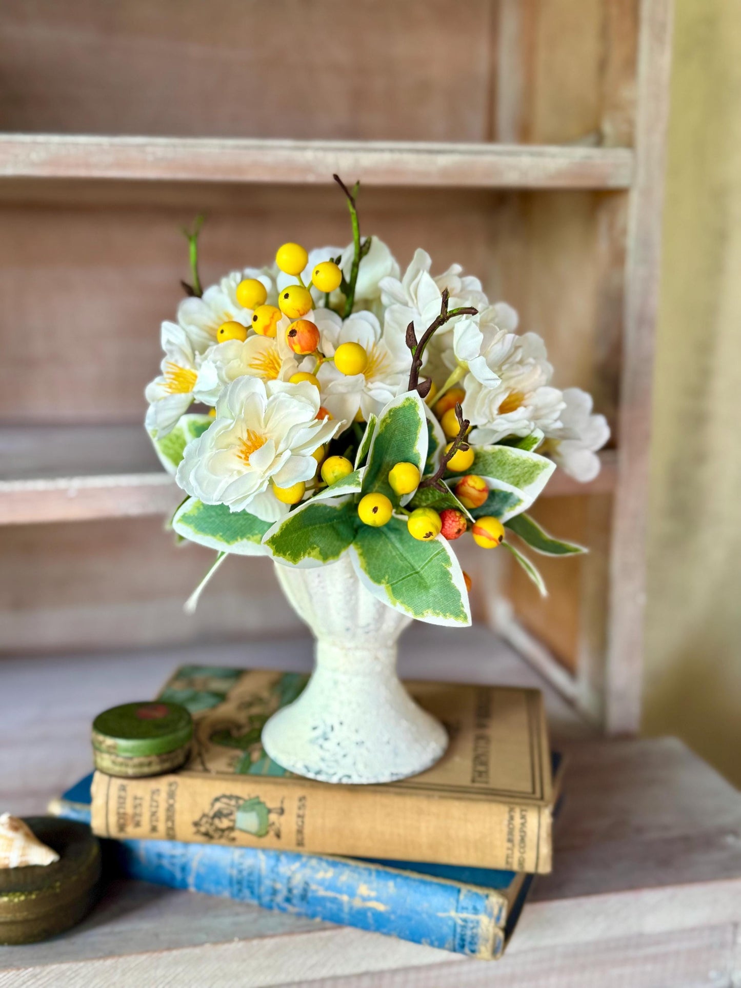 White Cherry Blossom Arrangement, French Country, Spring Arrangement, Nursing Home Decor, Cherry Blossom Decor