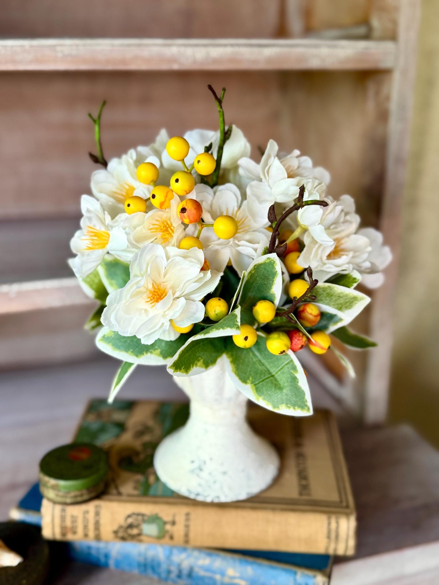 White Cherry Blossom Arrangement, French Country, Spring Arrangement, Nursing Home Decor, Cherry Blossom Decor