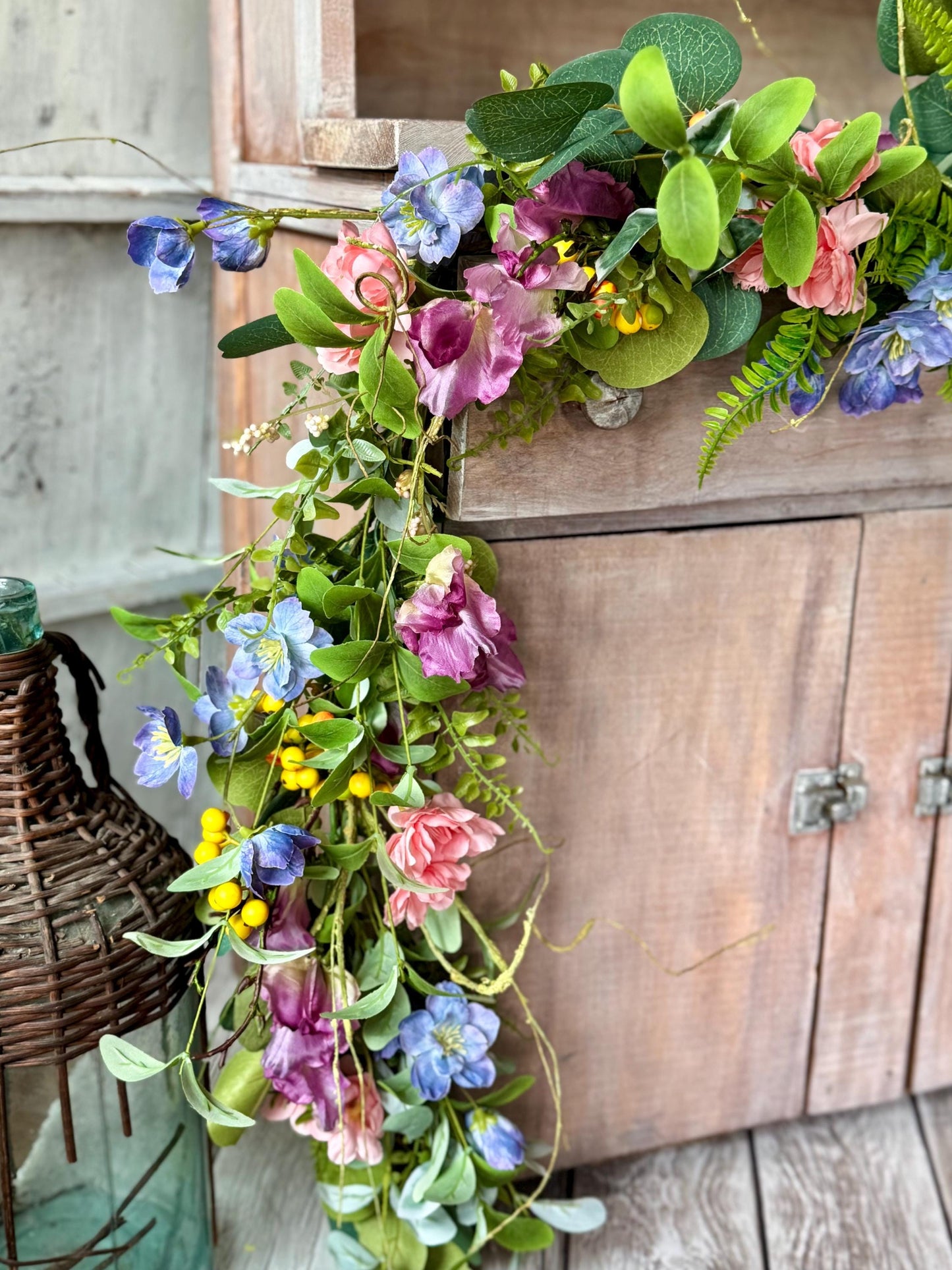 Summer Wildflower Garland, Spring Flower Garland, Summer Wedding Garland, Kitchen Cabinet Garland, Porch Decor, Garden Garland