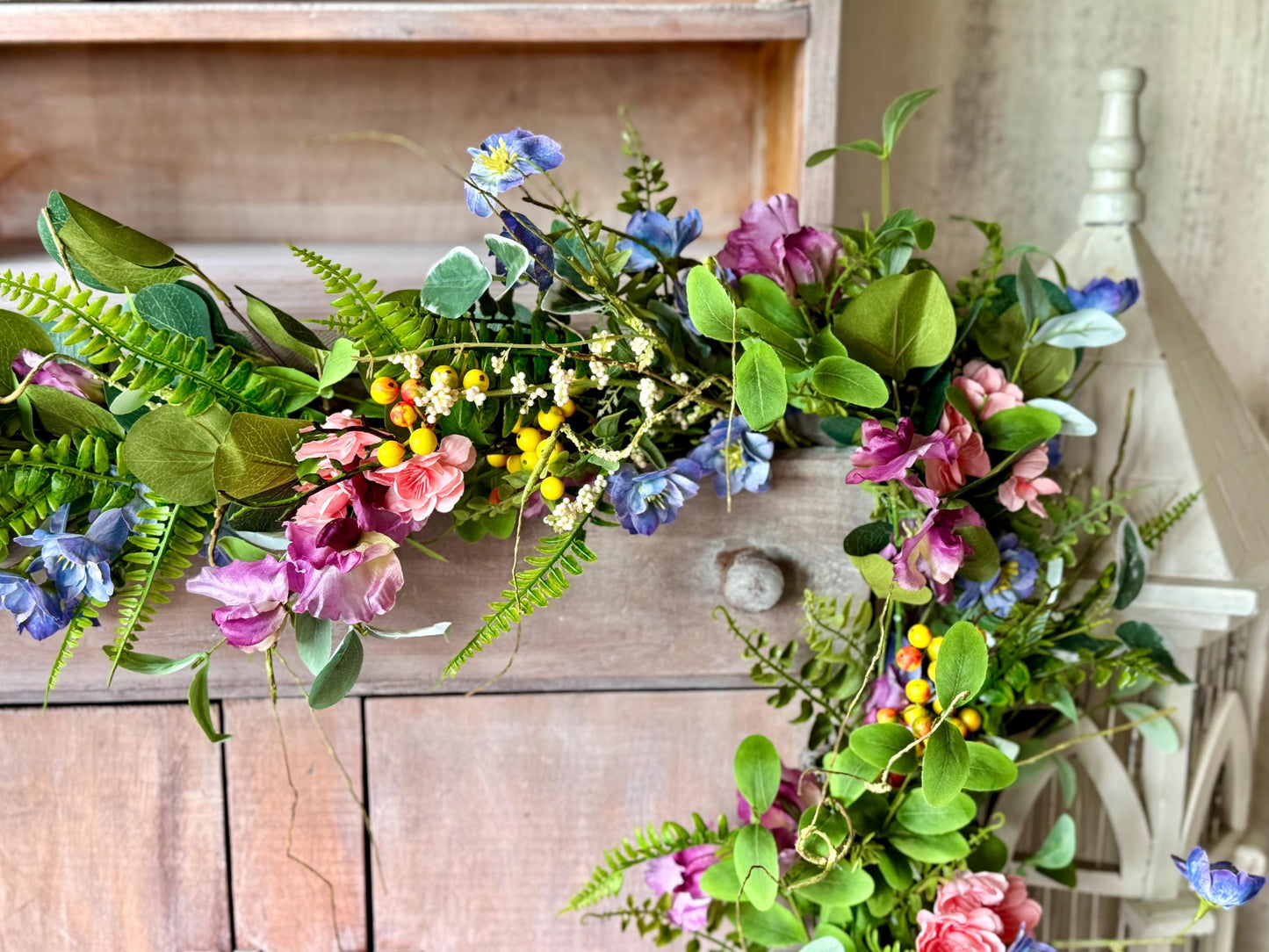 Summer Wildflower Garland, Spring Flower Garland, Summer Wedding Garland, Kitchen Cabinet Garland, Porch Decor, Garden Garland