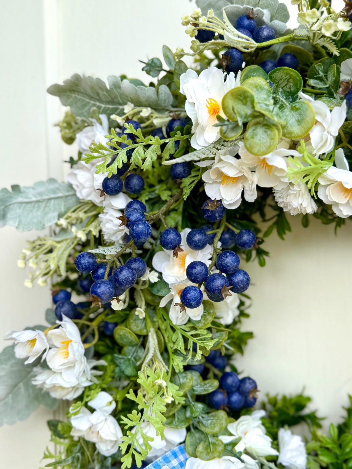 Summer Wreath for a Front Door, Blueberry Wreath, Porch Wreath, Farmhouse Decorations, Wildflower Wedding Decor, Blue and White Decor
