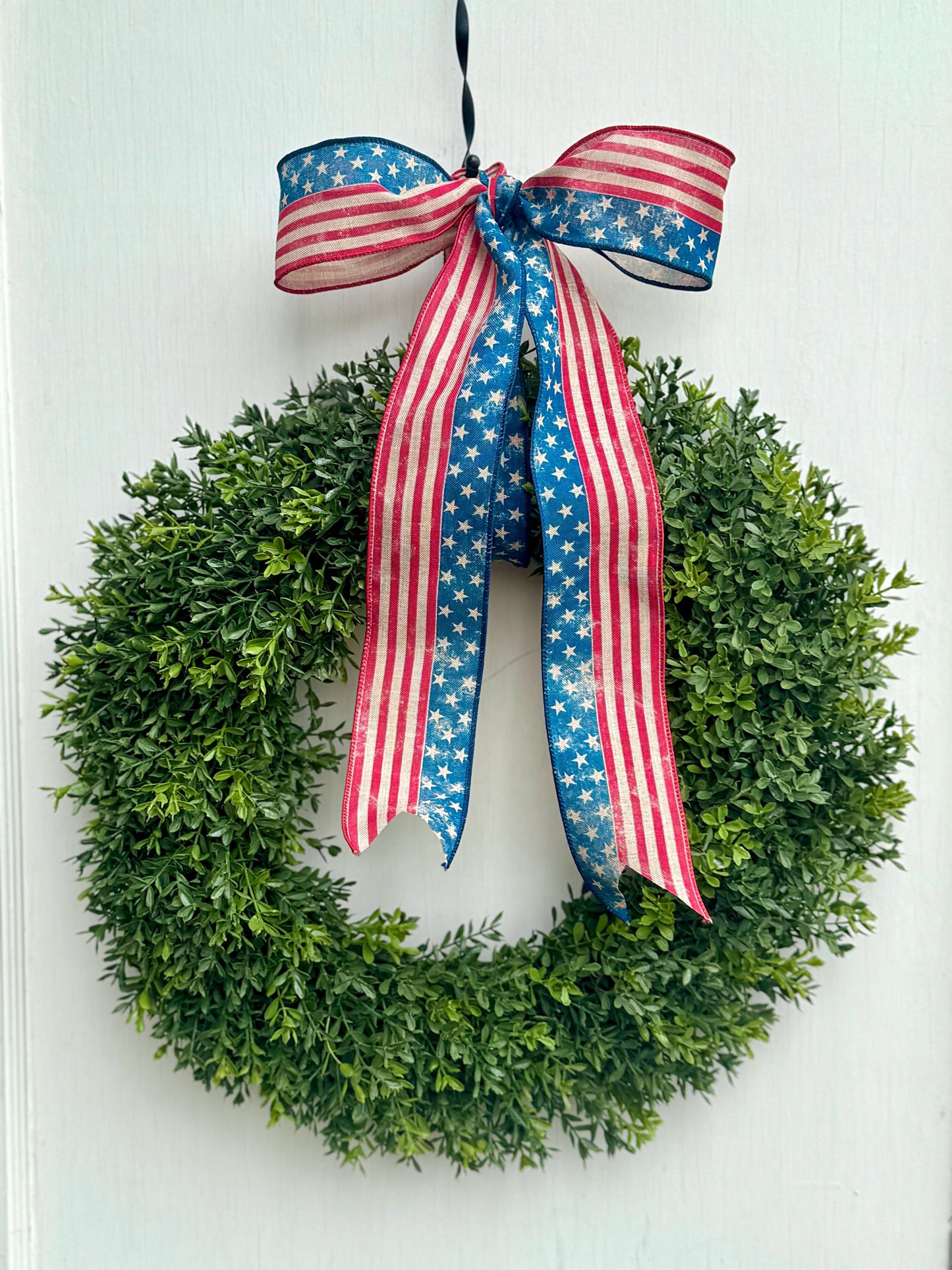 Patriotic Boxwood Wreath, Fourth of July Boxwood Wreath, Independence Day Wreath, Red White Blue Decor, Americana Wreath