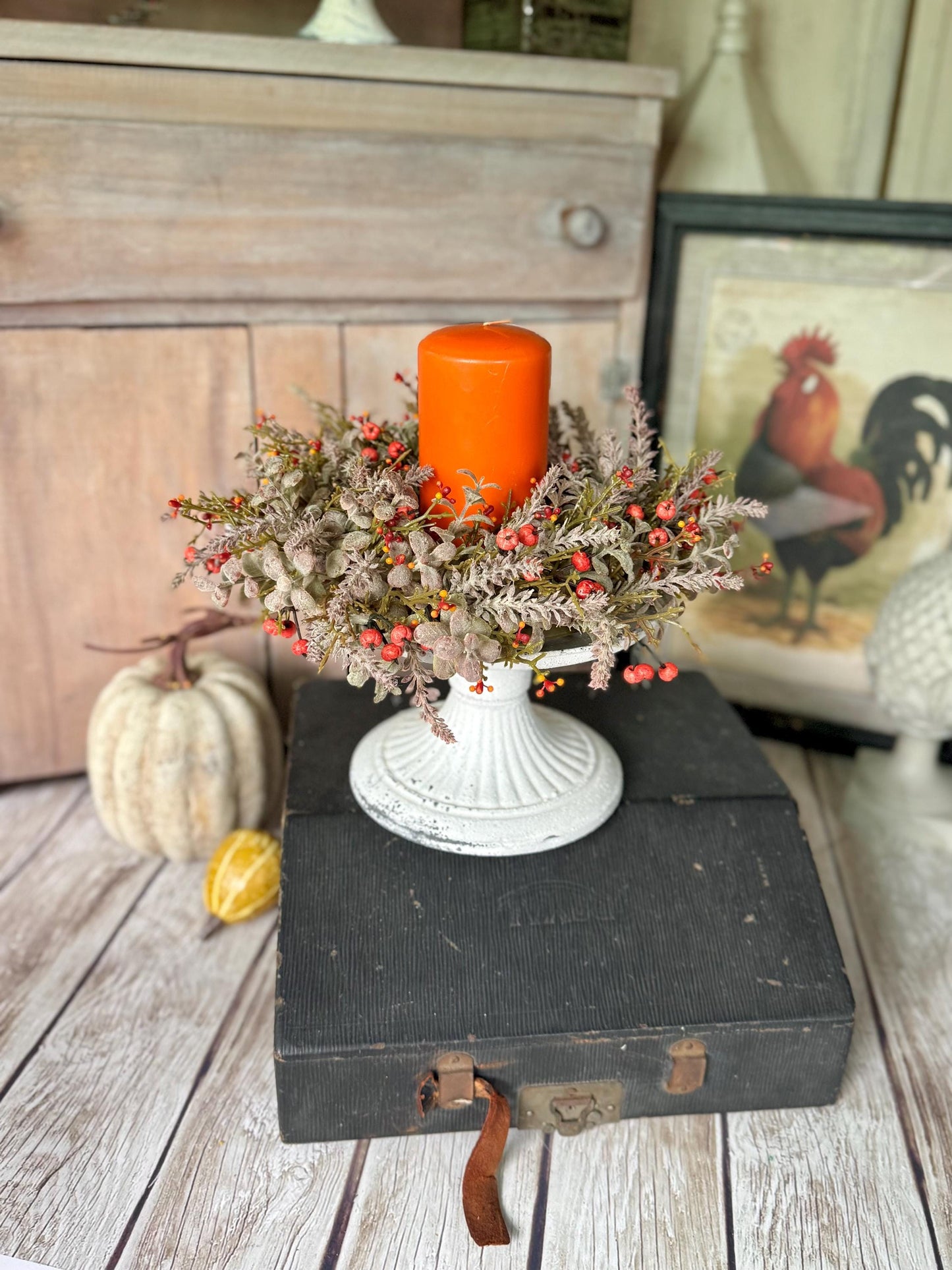 Pumpkin Berry Candle Wreath, Fall Pumpkin Wreath, Thanksgiving Candle Wreath, Orange Berry Wreath