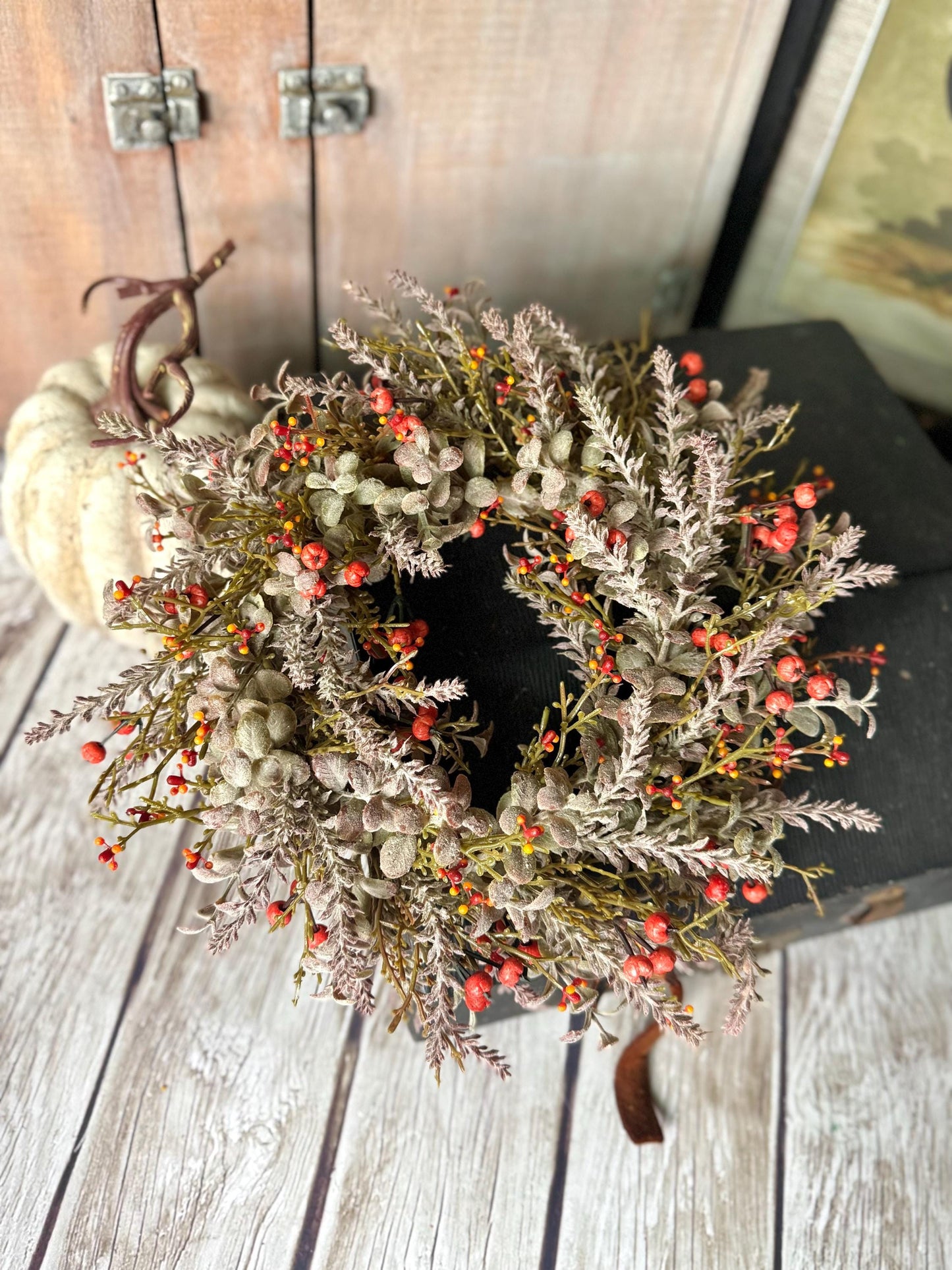 Pumpkin Berry Candle Wreath, Fall Pumpkin Wreath, Thanksgiving Candle Wreath, Orange Berry Wreath