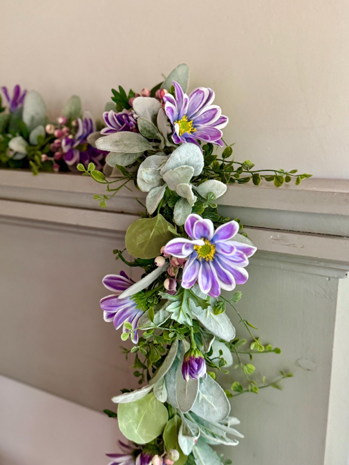 Spring Floral Garland, Purple Garland, Summer Garland for Fireplace, Mantle Garland Decor, Valentines Day Decorations, Mothers Day