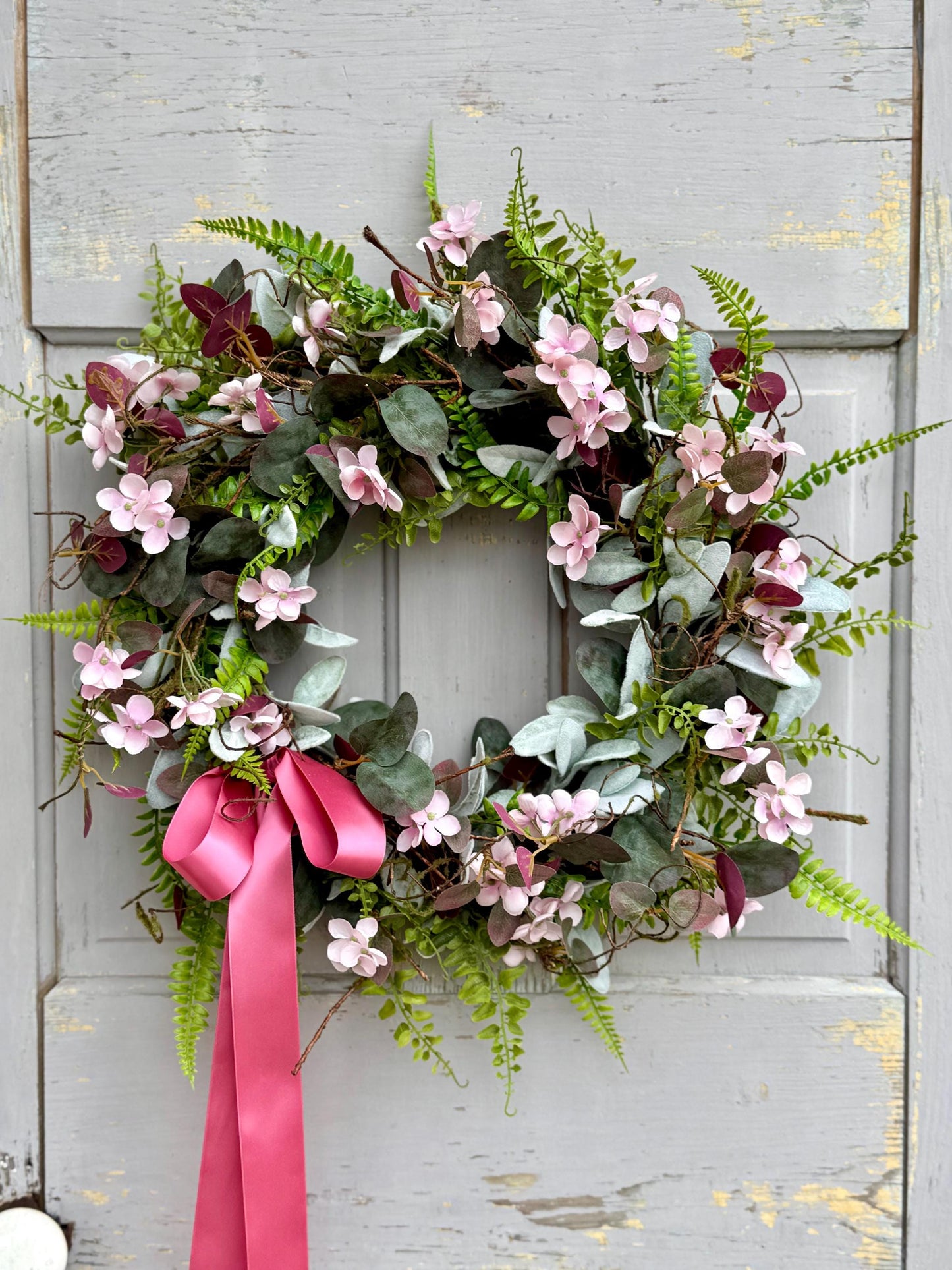Pink Eucalyptus Wreath, Purple Summer Garland, Pink Summer Wreath, Rustic Vine Decor, wedding wreath
