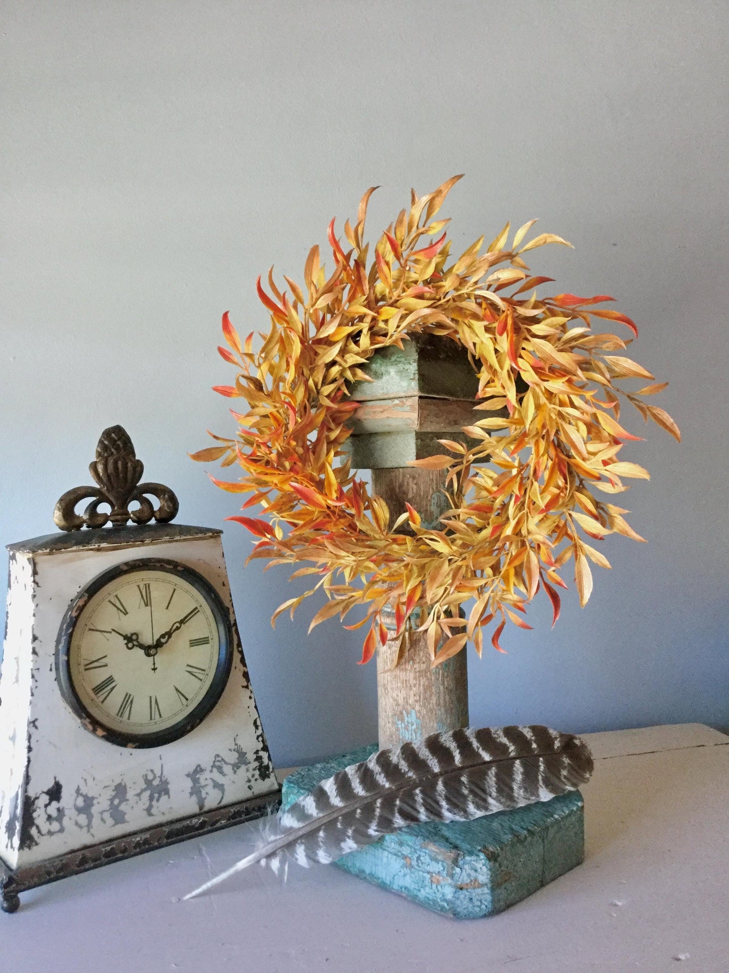 Fall Candle Wreath Ring, Farmhouse Decor, Harvest Table, Apartment Door Decor, Thanksgiving Table Decor, Kitchen Cabinet Wreath