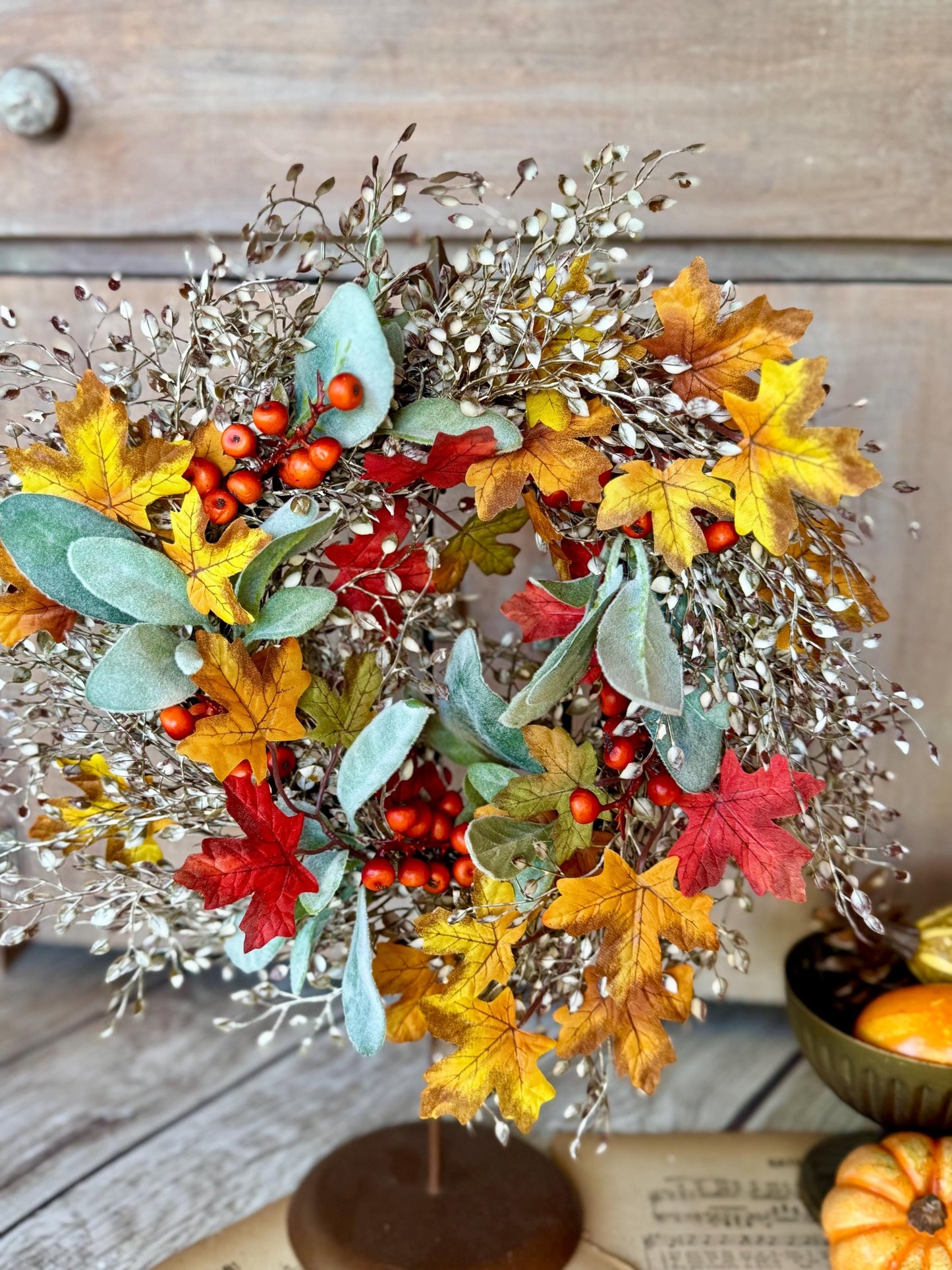 Fall Candle Wreath, Pumpkin Candle Wreath Decor, Autumn Pumpkin Wreath, Thanksgiving Table, Fall Greenery Wreath