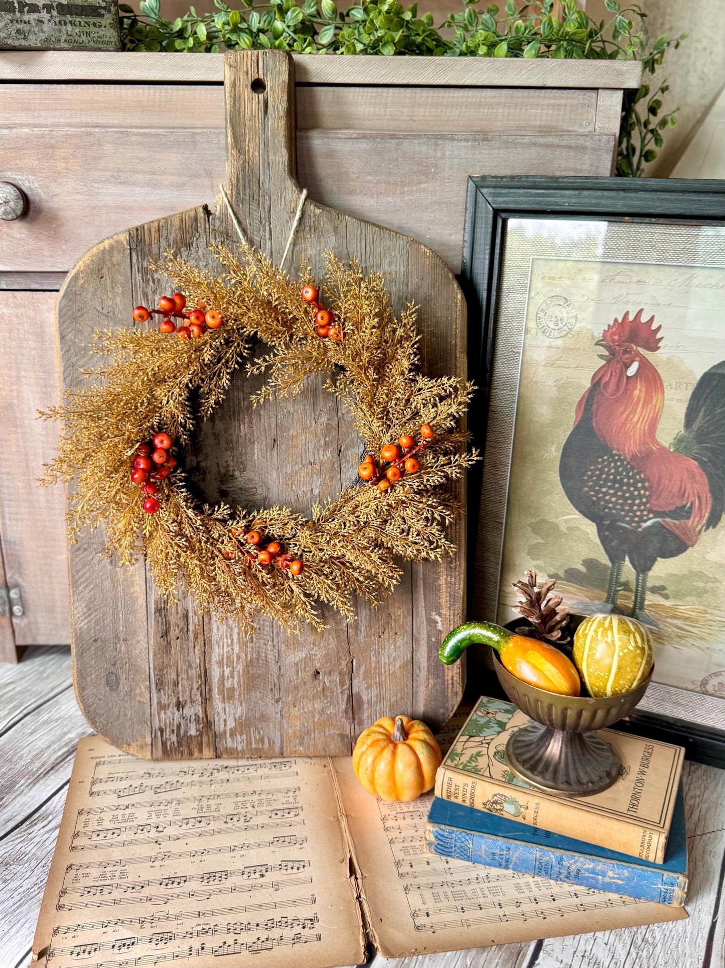 Fall Wheat Wreath, Fall Wreath, Autumn Candle Wreath, Faux Wheat Decor, Harvest Decor, Thanksgiving Table Accent, Kitchen Cabinets