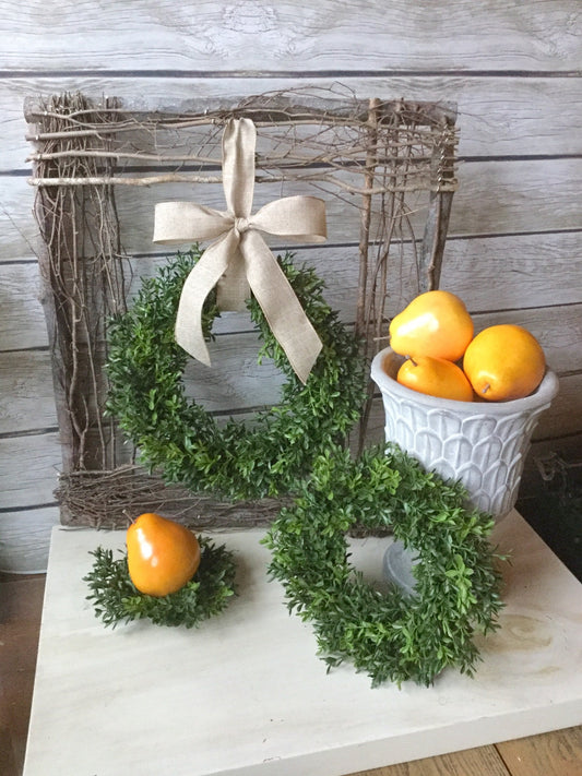 Boxwood Wreath, Boxwood Candle Wreath, Mini Wreath, Farmhouse Wreath, Window Wreath, kitchen Cabinet Decor