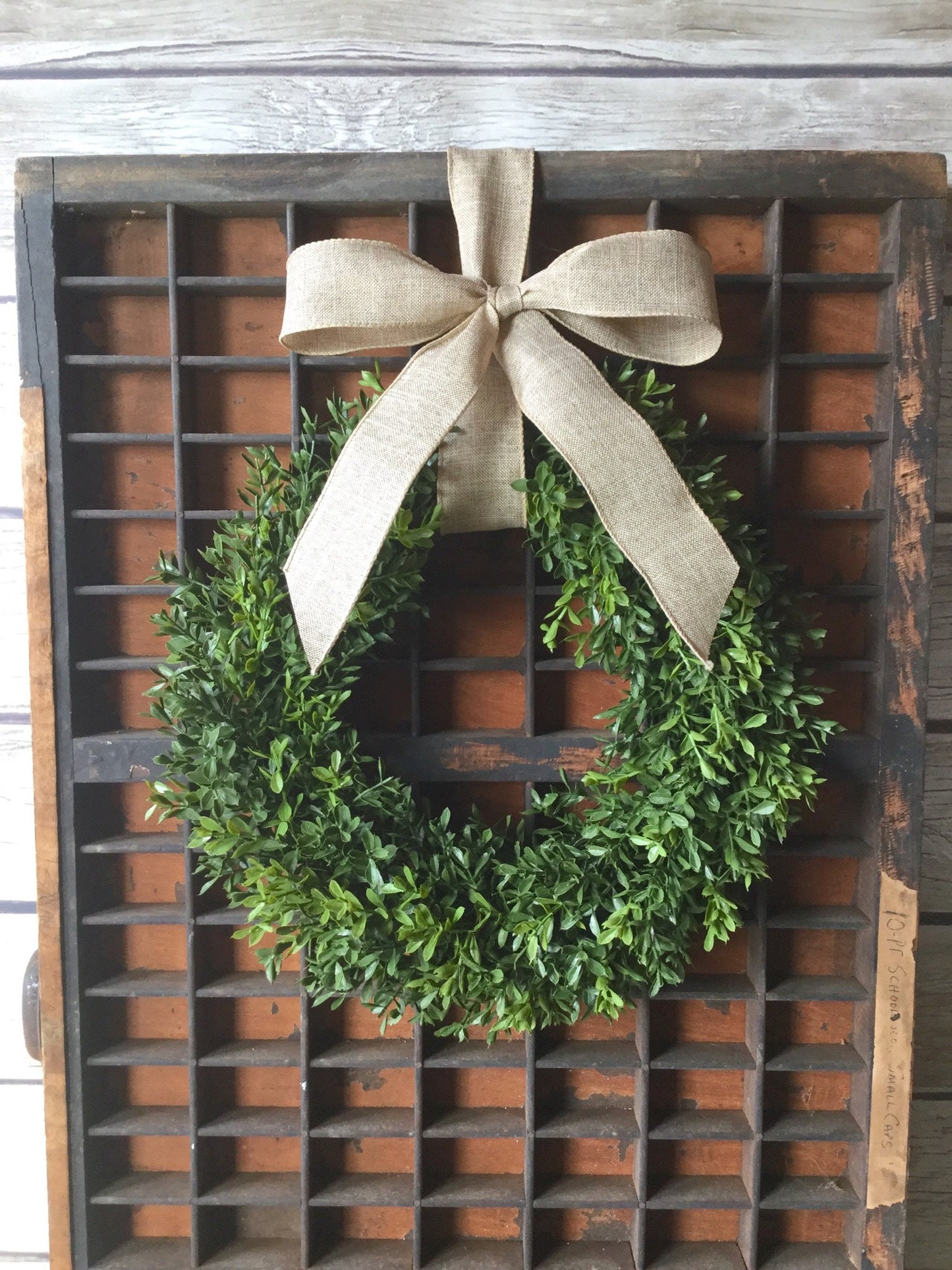 Artificial Boxwood Wreath, Boxwood Wreath with Bow, Window Wreath, Kitchen Cabinet Wreath, Winter Decor, Year Round Wreath, Greenery Wreath