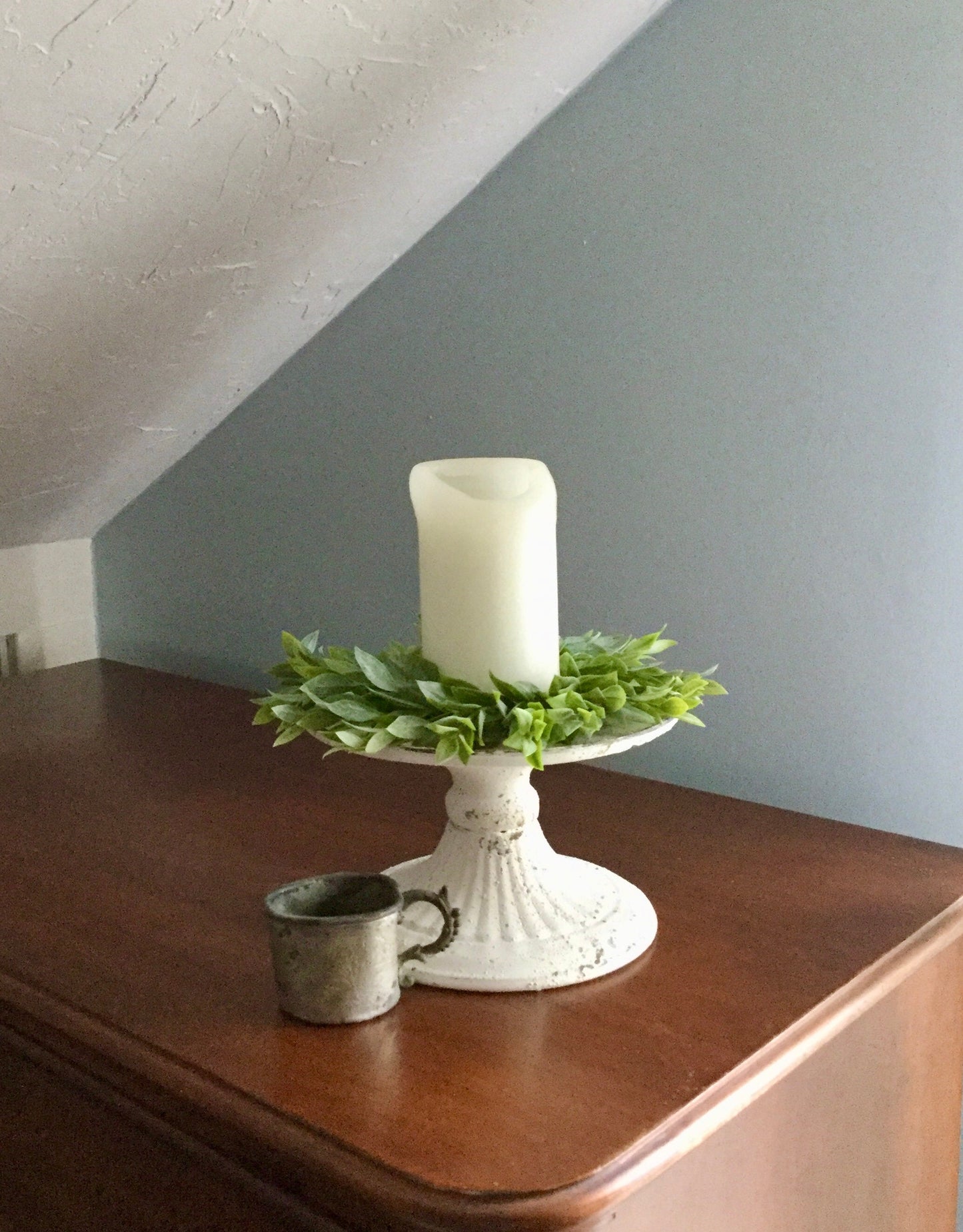 Set Greenery Wreath, Farmhouse Decor, Candle Wreath Ring, Everyday Accent, Mini Window Wreath, Kitchen Cabinet Wreath