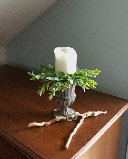 Set Greenery Wreath, Farmhouse Decor, Candle Wreath Ring, Everyday Accent, Mini Window Wreath, Kitchen Cabinet Wreath
