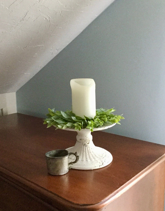 Set of 2 Greenery Candle Wreaths, Farmhouse Candle Ring, Accent Decor, Garden Decor, Spring Summer, Window Wreath, Kitchen Cabinet Wreath