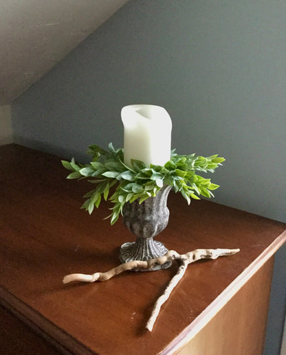 Set of 2 Greenery Candle Wreaths, Farmhouse Candle Ring, Accent Decor, Garden Decor, Spring Summer, Window Wreath, Kitchen Cabinet Wreath