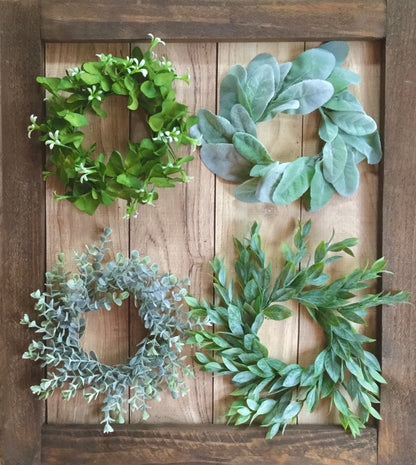 Set of 2 - Mini Wreath, Eucalyptus Candle Wreath, Farmhouse Wreath, Lambs Ear Wreath, Mini Farmhouse Wreath