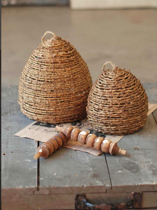 Set Bee Skep, Bee Hive, Bumblebee Decor, Bee House, Baby Shower Accent, Bee Kitchen, Nursery Decor