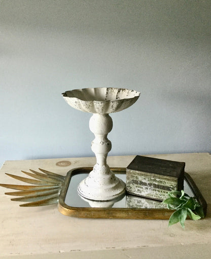 White Pedestal Candle Holder, White Metal Vase, Pillar Holders, Farmhouse Home Decor, Urn, Plant Stand