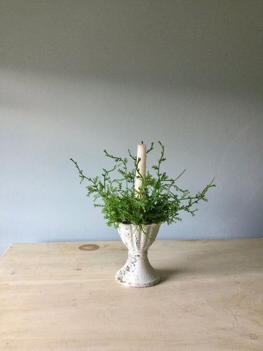 Set White Metal Compote, Footed Metal Trinket Dish, Mini Plant Urn, Egg Cup, Country Rustic, French Farmhouse Decor
