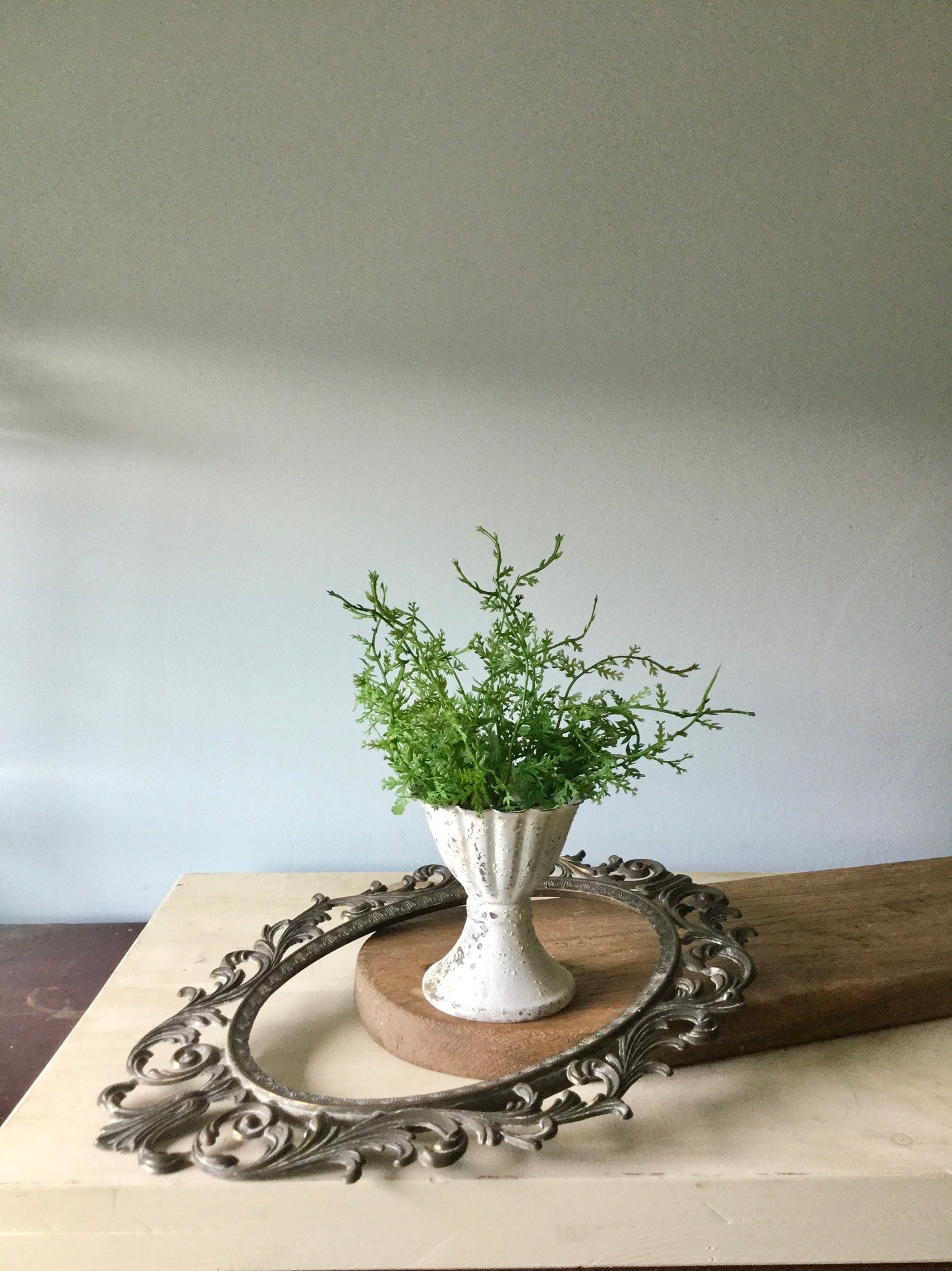 Set White Metal Compote, Footed Metal Trinket Dish, Mini Plant Urn, Egg Cup, Country Rustic, French Farmhouse Decor
