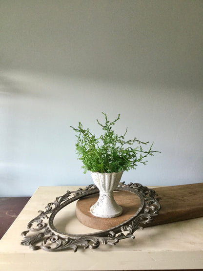 Set White Metal Compote, Footed Metal Trinket Dish, Mini Plant Urn, Egg Cup, Country Rustic, French Farmhouse Decor