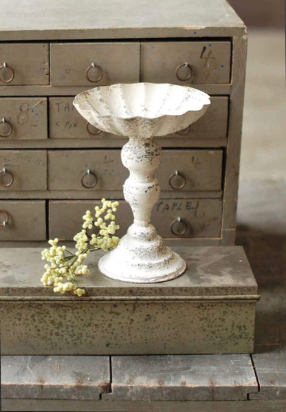 Metal Pedestal Candle Holder | Tall Metal Trinket Dish | Rustic Metal Compote | Farmhouse Compote Decor | French Decor