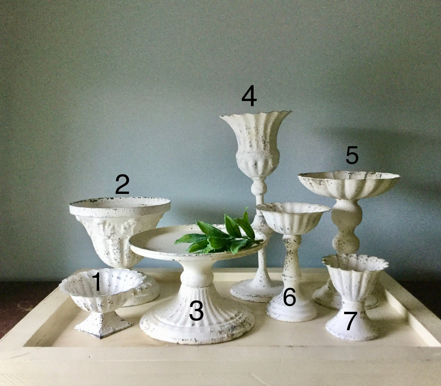 White Pedestal Candle Holder, White Metal Vase, Pillar Holders, Farmhouse Home Decor, Urn, Plant Stand