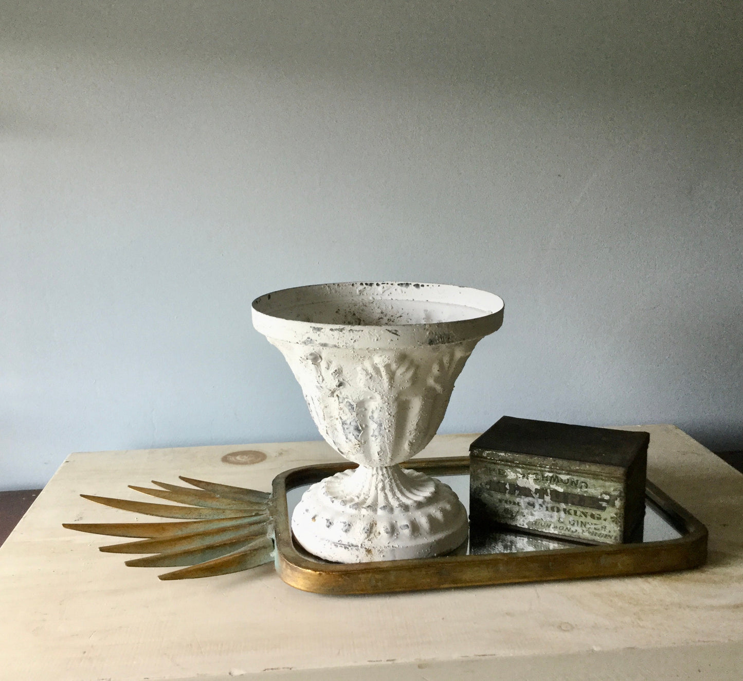 White Pedestal Candle Holder, White Metal Vase, Pillar Holders, Farmhouse Home Decor, Urn, Plant Stand