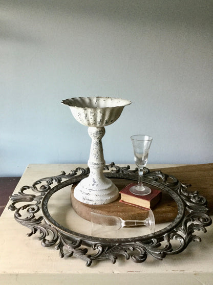White Pedestal Candle Holder, White Metal Vase, Pillar Holders, Farmhouse Home Decor, Urn, Plant Stand