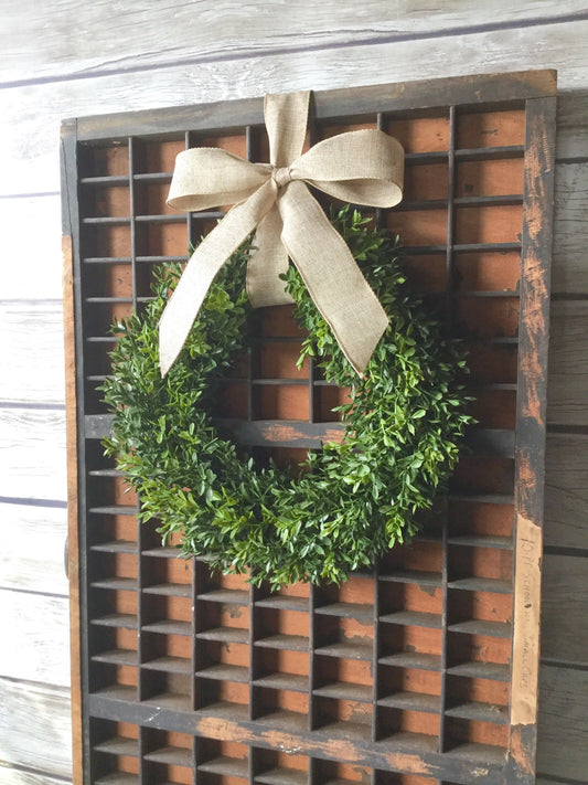 Artificial Boxwood Wreath, Boxwood Wreath with Bow, Window Wreath