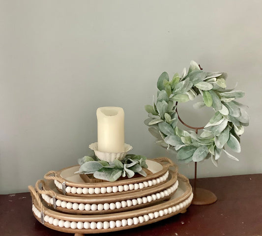 Lambs Ear Wreath, Wedding Decor, Kitchen Cabinet Decor, Greenery Wreath, Mini Window Wreath, Farmhouse Decor