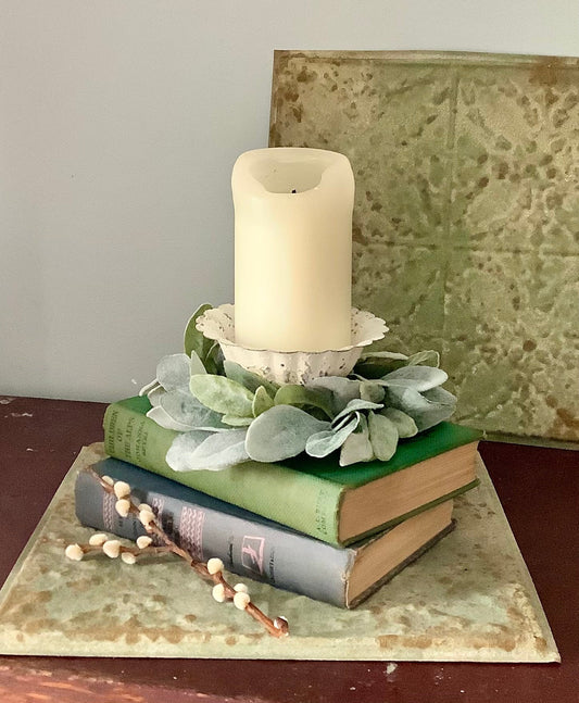Lambs Ear Candle Wreath, Kitchen Cabinet Wreath, Wedding Wreath, Greenery Wreath, Mini Window Wreath, Farmhouse Decor