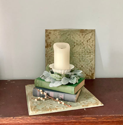 Set of 2 Lambs Ear Candle Wreath, Kitchen Cabinet Wreath, Wedding Decor, Greenery Wreath, Mini Window Wreath, Farmhouse Decor