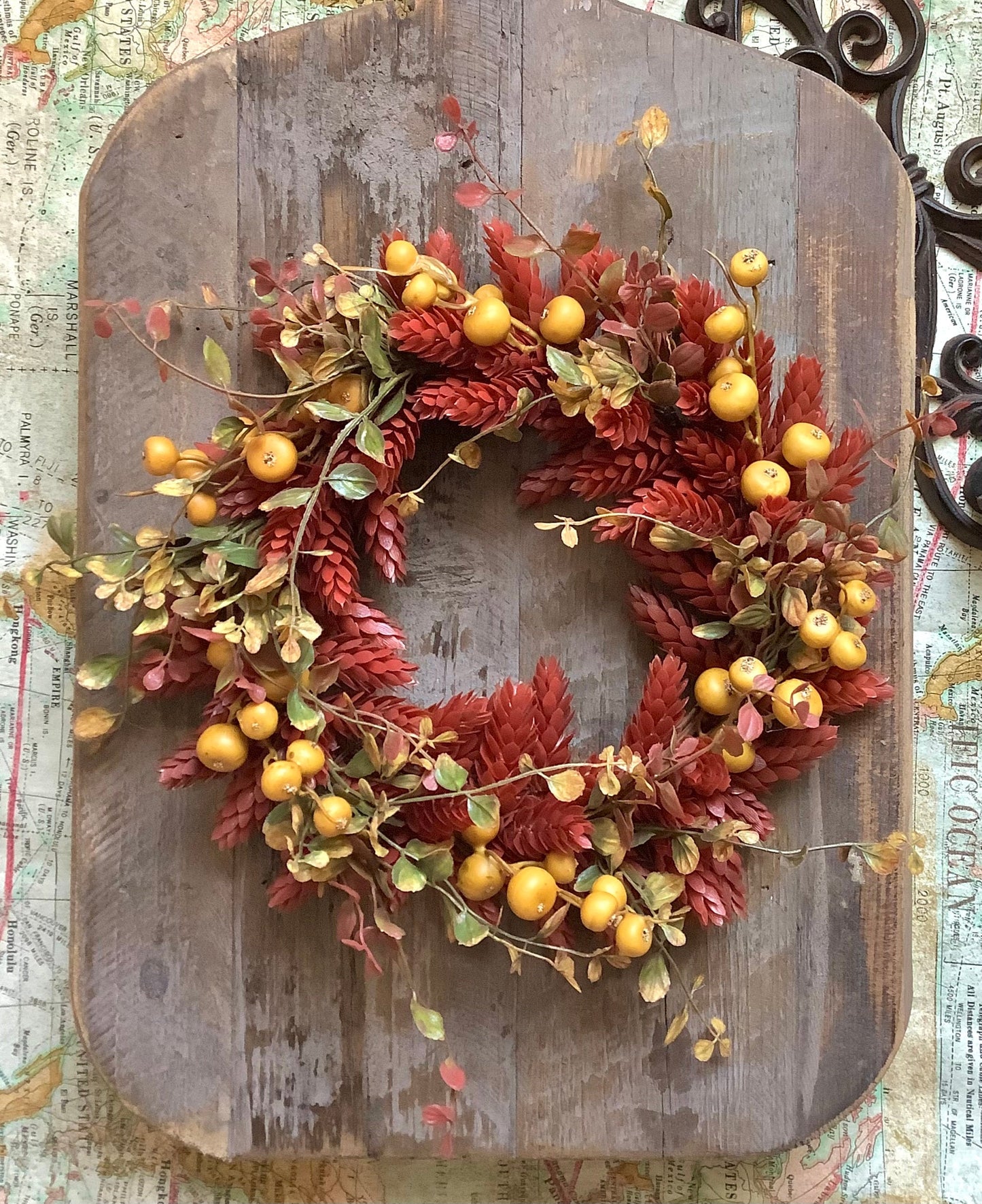 Fall Hops Candle Wreath, Faux Wheat Wreath, Farmhouse Accent, Harvest Decor, Candle Ring, Thanksgiving Table